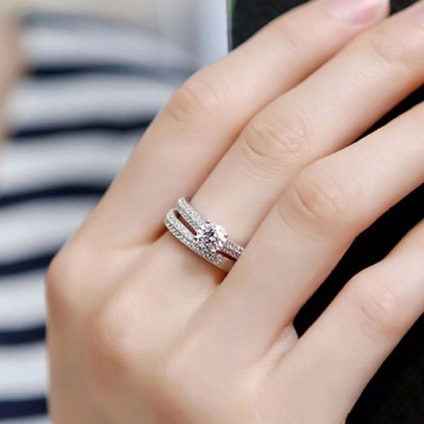 Vintage Halo 925 Sterling Silver Wedding Ring Set for Women