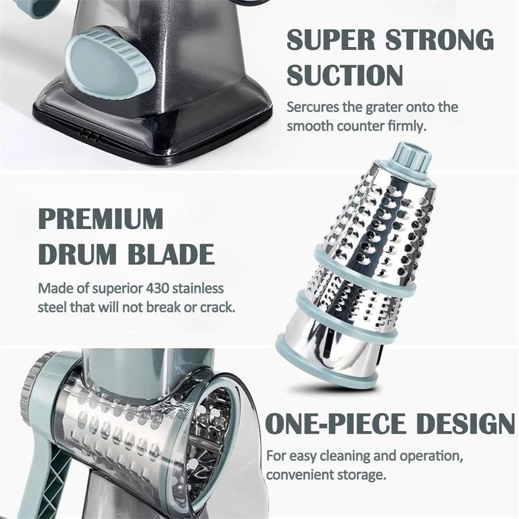 3-in-1 Rotary Cheese Grater with Interchangeable Drums