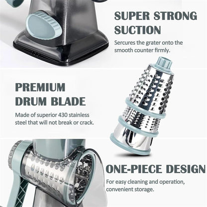 3-in-1 Rotary Cheese Grater with Interchangeable Drums