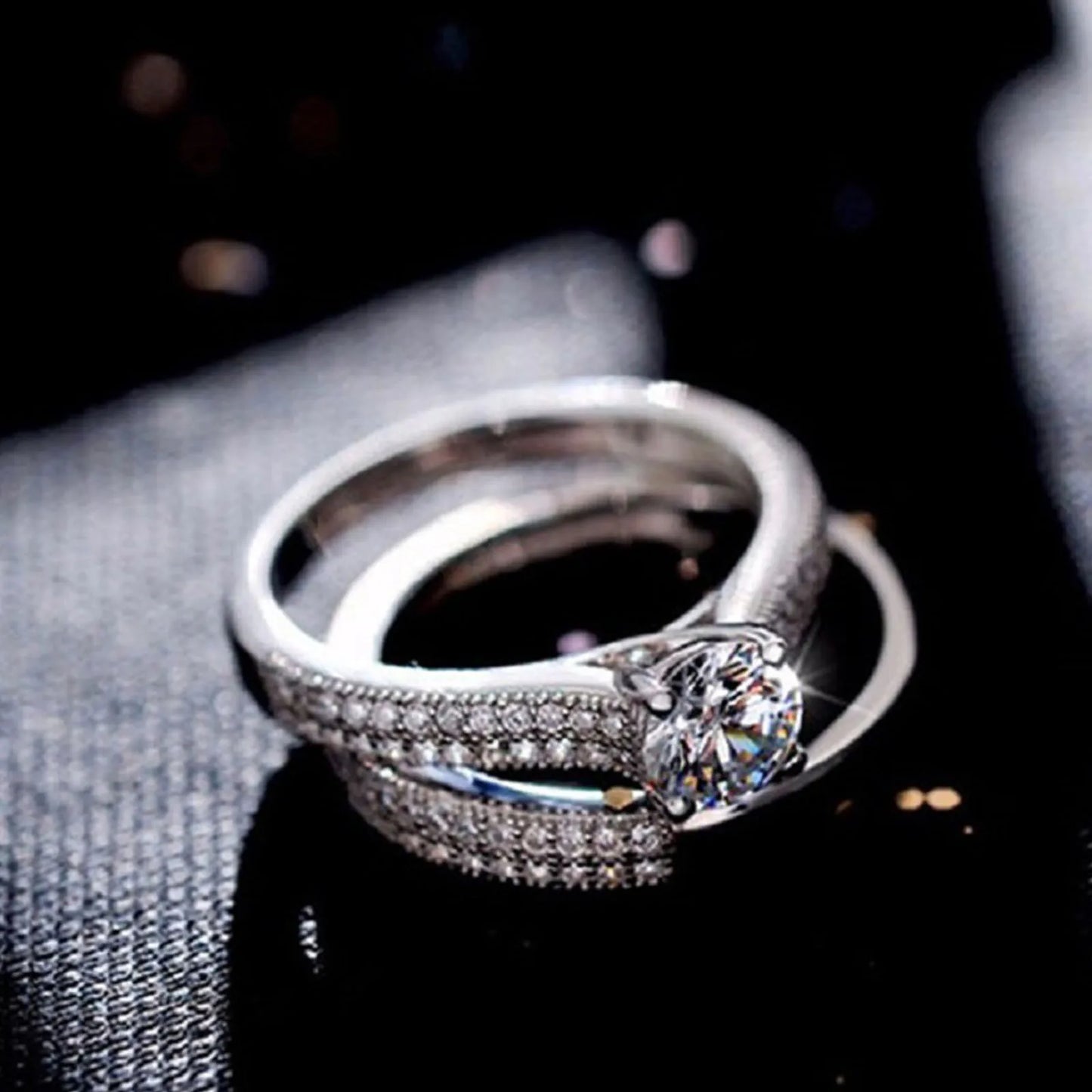 Vintage Halo 925 Sterling Silver Wedding Ring Set for Women