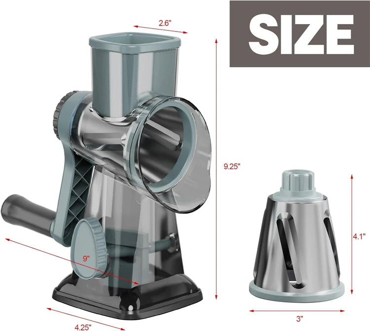 3-in-1 Rotary Cheese Grater with Interchangeable Drums