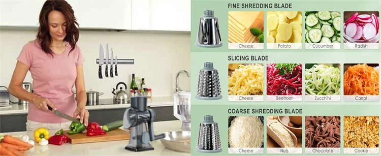 3-in-1 Rotary Cheese Grater with Interchangeable Drums